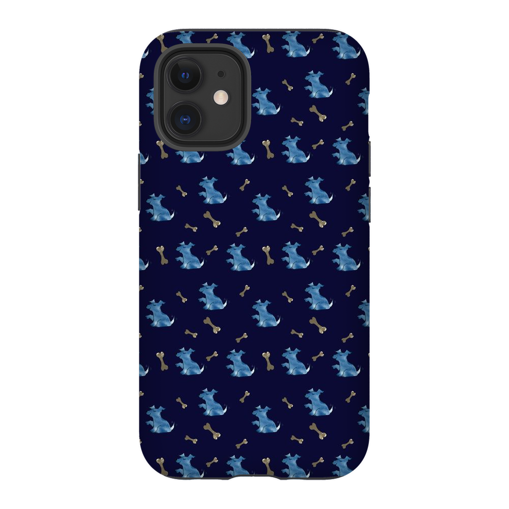 Simple Dog and Bone Pattern I Phone Case (Dark Blue)