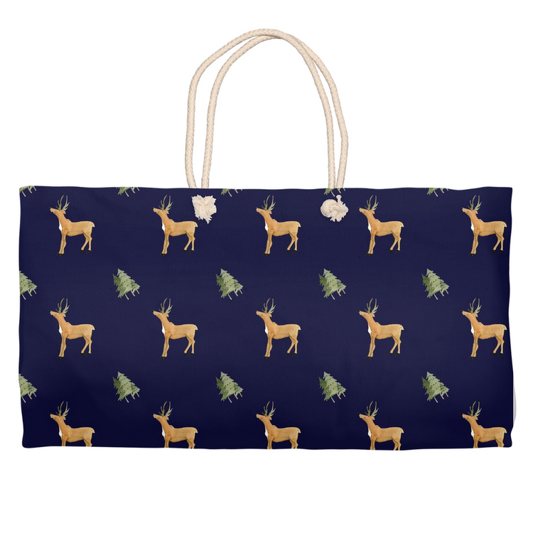 Deer and Trees Weekender Tote (Dark Blue)