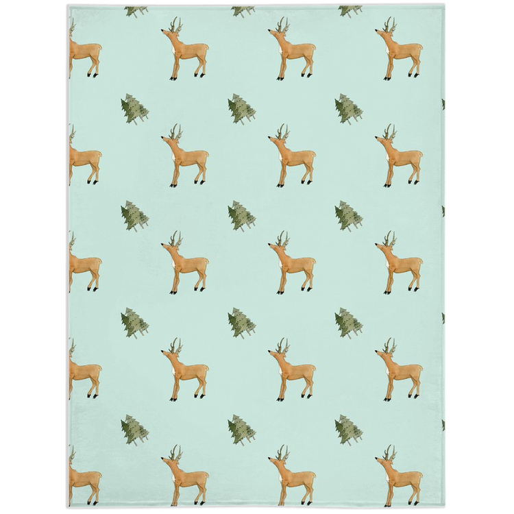 Deer and Trees Pattern Minky Blanket (Green)
