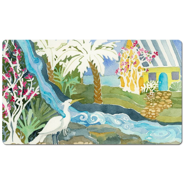 Snowy Egret Waterfall Desk Mat