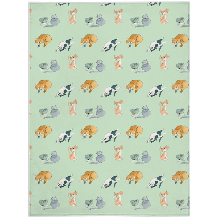 Cats Pattern Minky Blanket (Green)