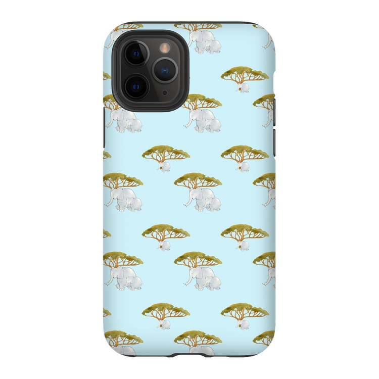 Elephant and Trees Pattern iPhone Case (Blue)