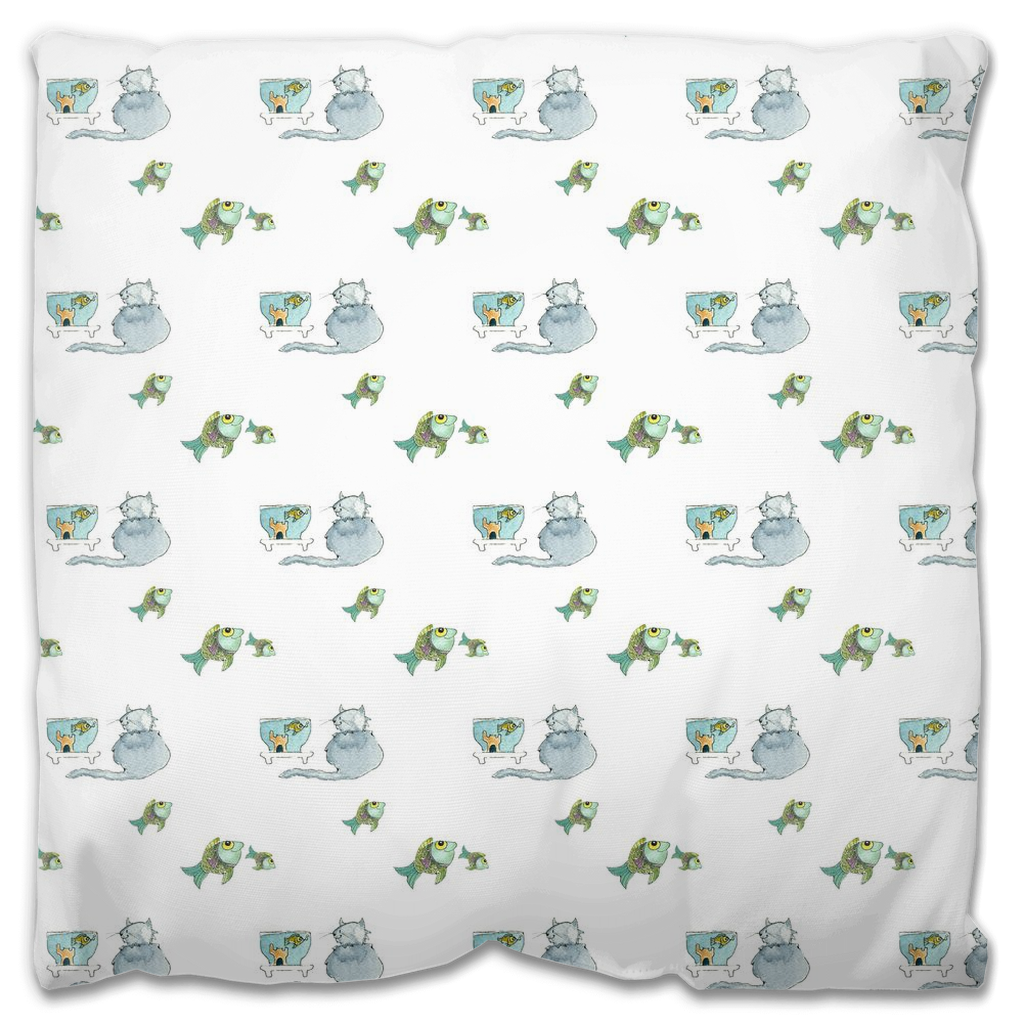 Cat and Fish Pattern (white)