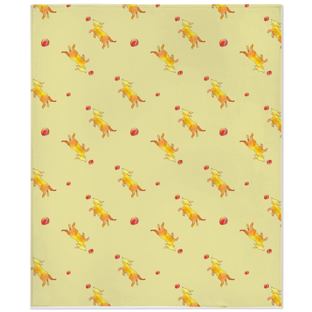 Playful Puppy Pattern Minky Blanket (Yellow)