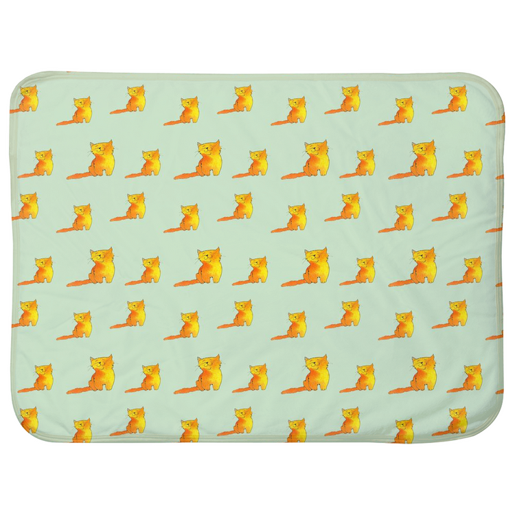 Happy Cat Pattern Baby Sherpa Blanket (Green)
