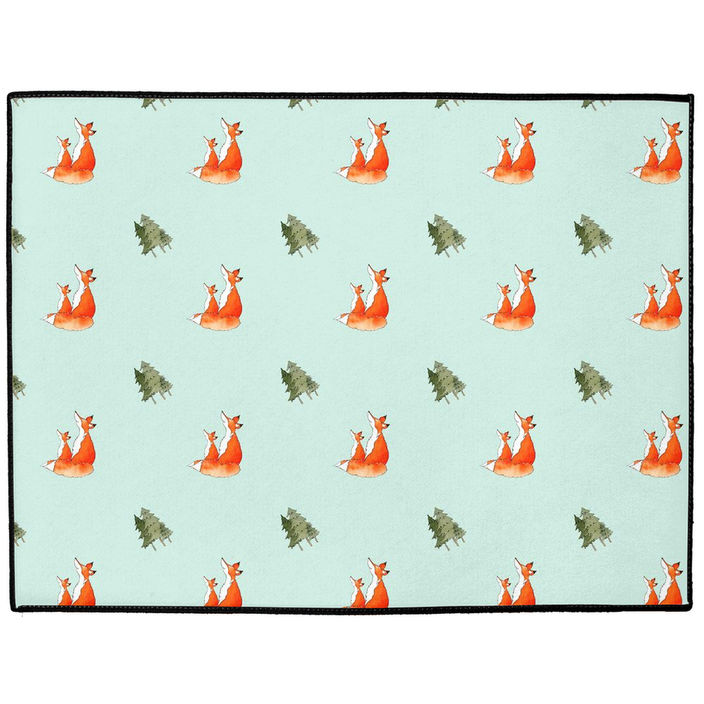 Fox and Trees Pattern Floor Mat (Green)