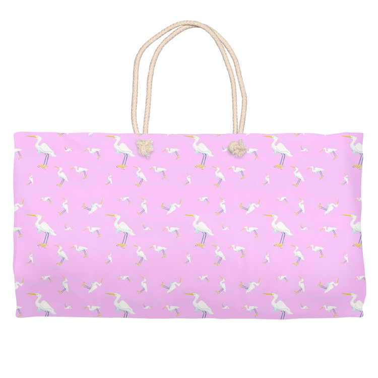 Snowy Egret Pattern Weekender Tote (Pink)