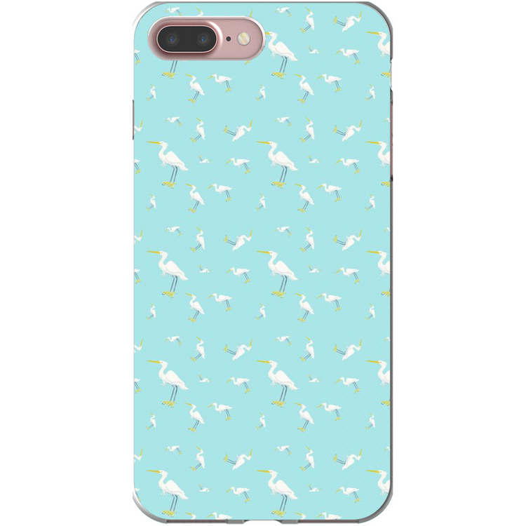 Snowy Egret Pattern iPhone Case (Blue)