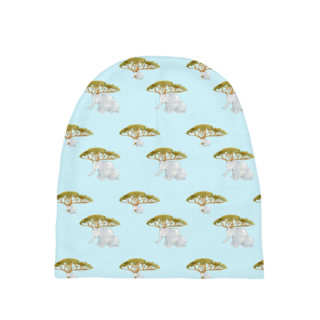 Elephant and Trees Pattern Baby Beanie (Blue)