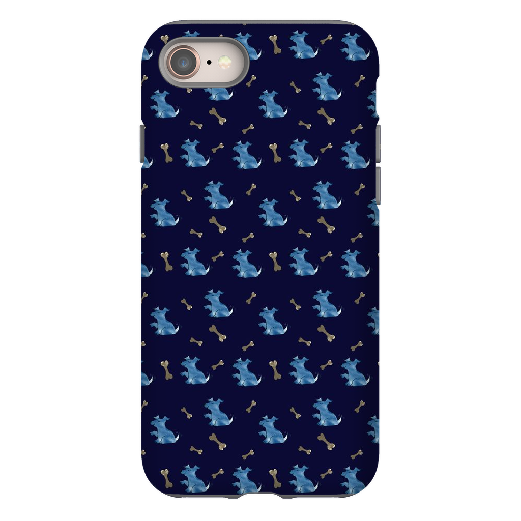 Simple Dog and Bone Pattern I Phone Case (Dark Blue)