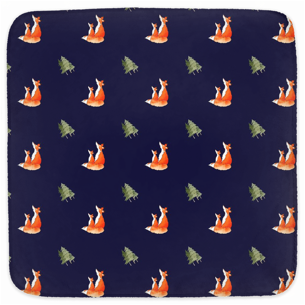 Fox and Trees Pattern Hooded Baby Towel (Dark Blue)