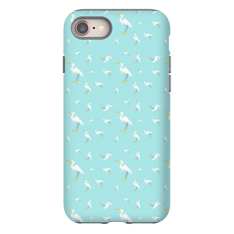 Snowy Egret Pattern iPhone Case (Blue)