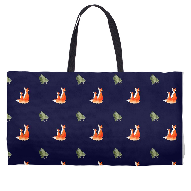 Fox and Trees Weekender Tote (Dark Blue)
