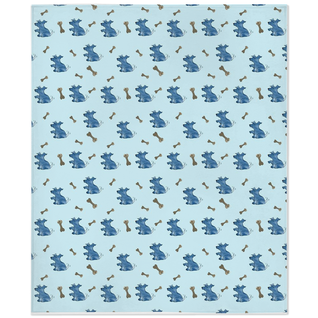 Simple Dog and Bone Pattern Minky Blanket (Blue)