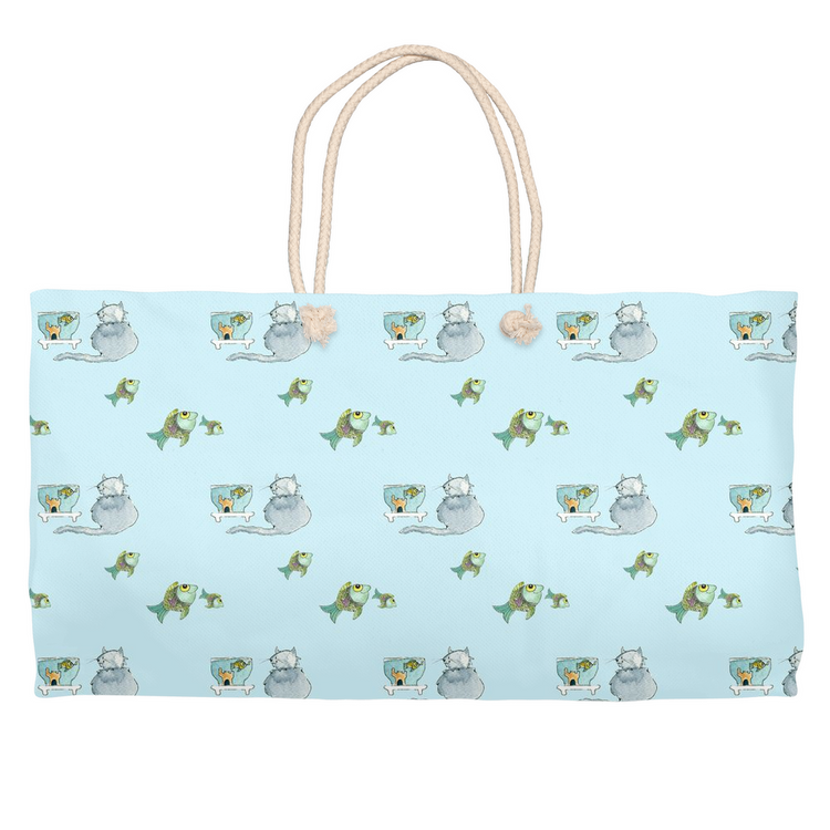 Cats and Fish Weekender Tote (Blue)