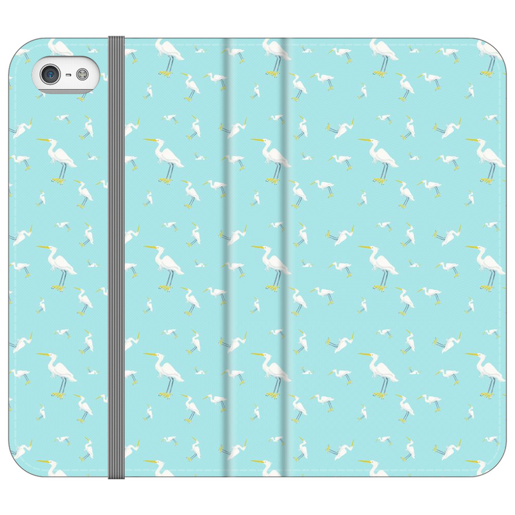 Snowy Egret Pattern iPhone Case (Blue)