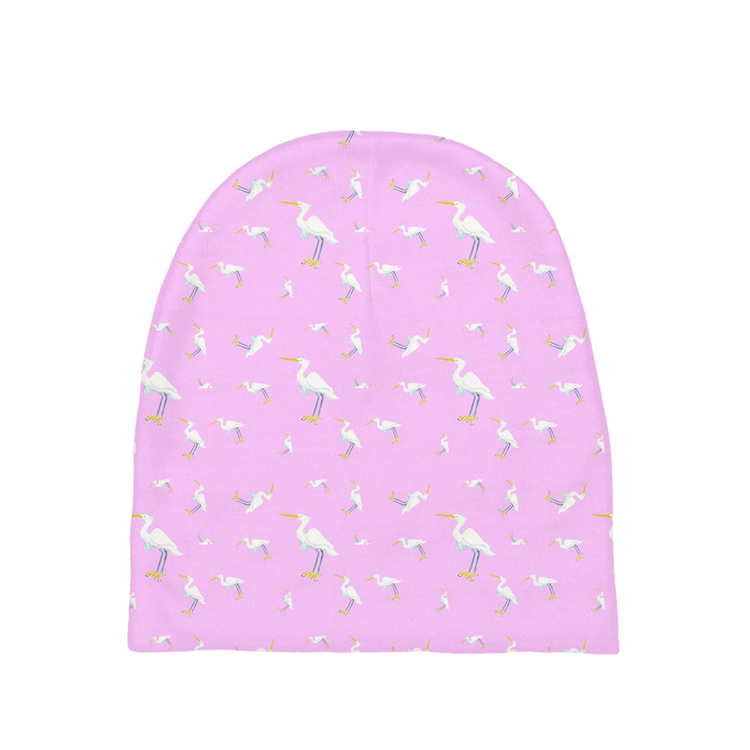 Snowy Egret Pattern Baby Beanie (Pink)