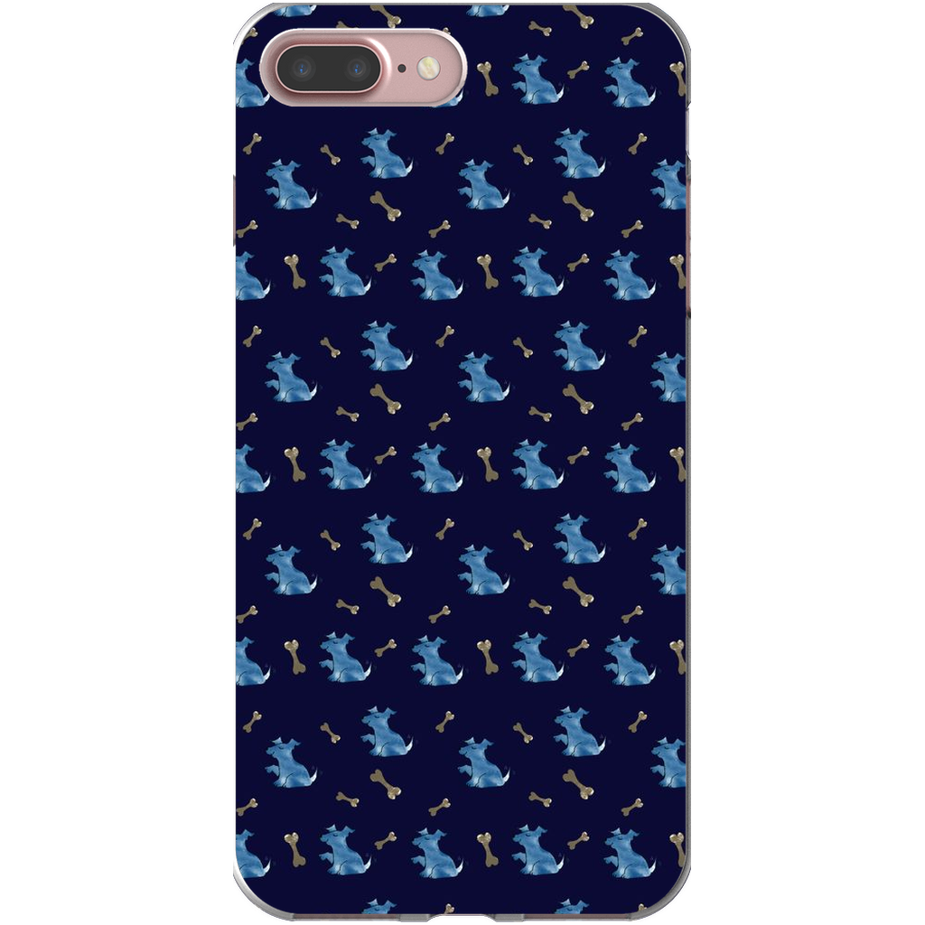 Simple Dog and Bone Pattern I Phone Case (Dark Blue)