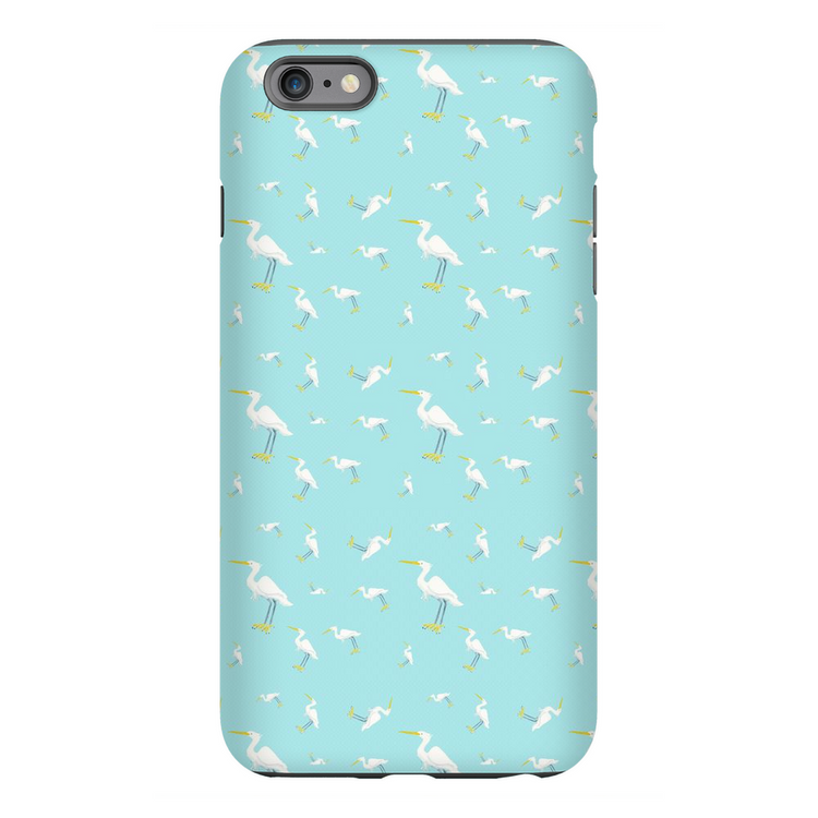 Snowy Egret Pattern iPhone Case (Blue)
