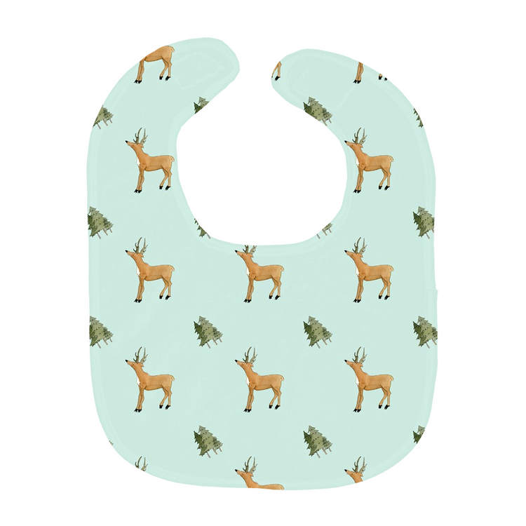 Deer and Trees Baby Bib - Light Green