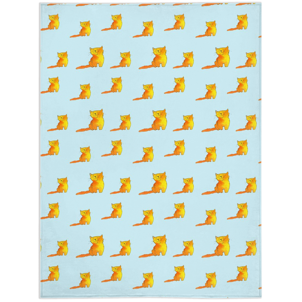Happy Cat Pattern Minky Blanket (Blue)