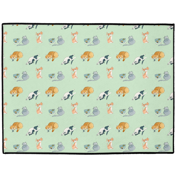 Cats Pattern Floor Mat (Green)