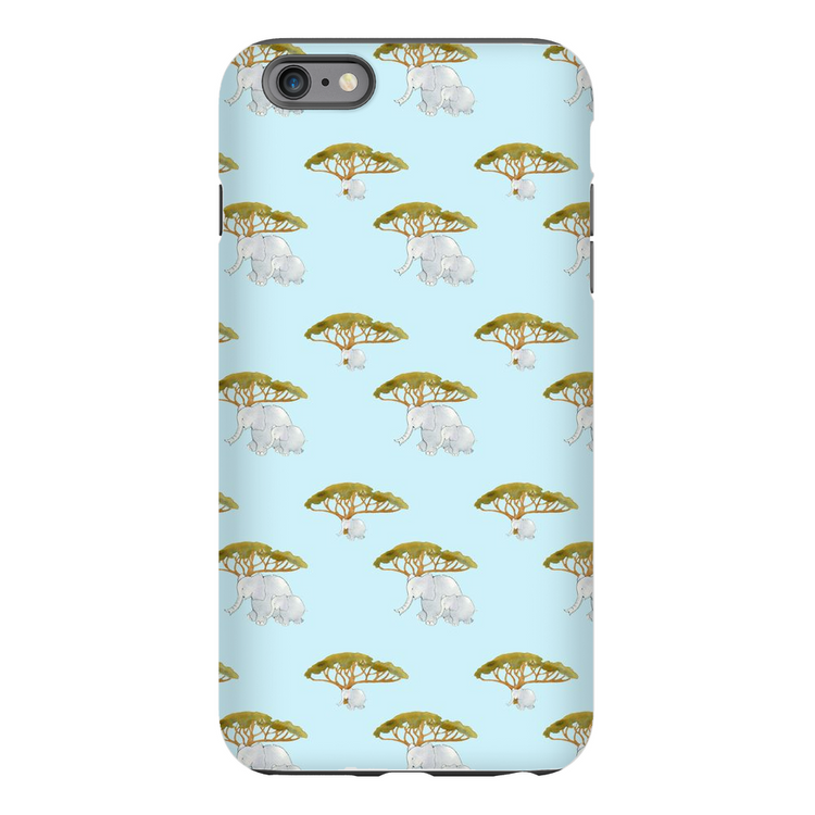 Elephant and Trees Pattern iPhone Case (Blue)