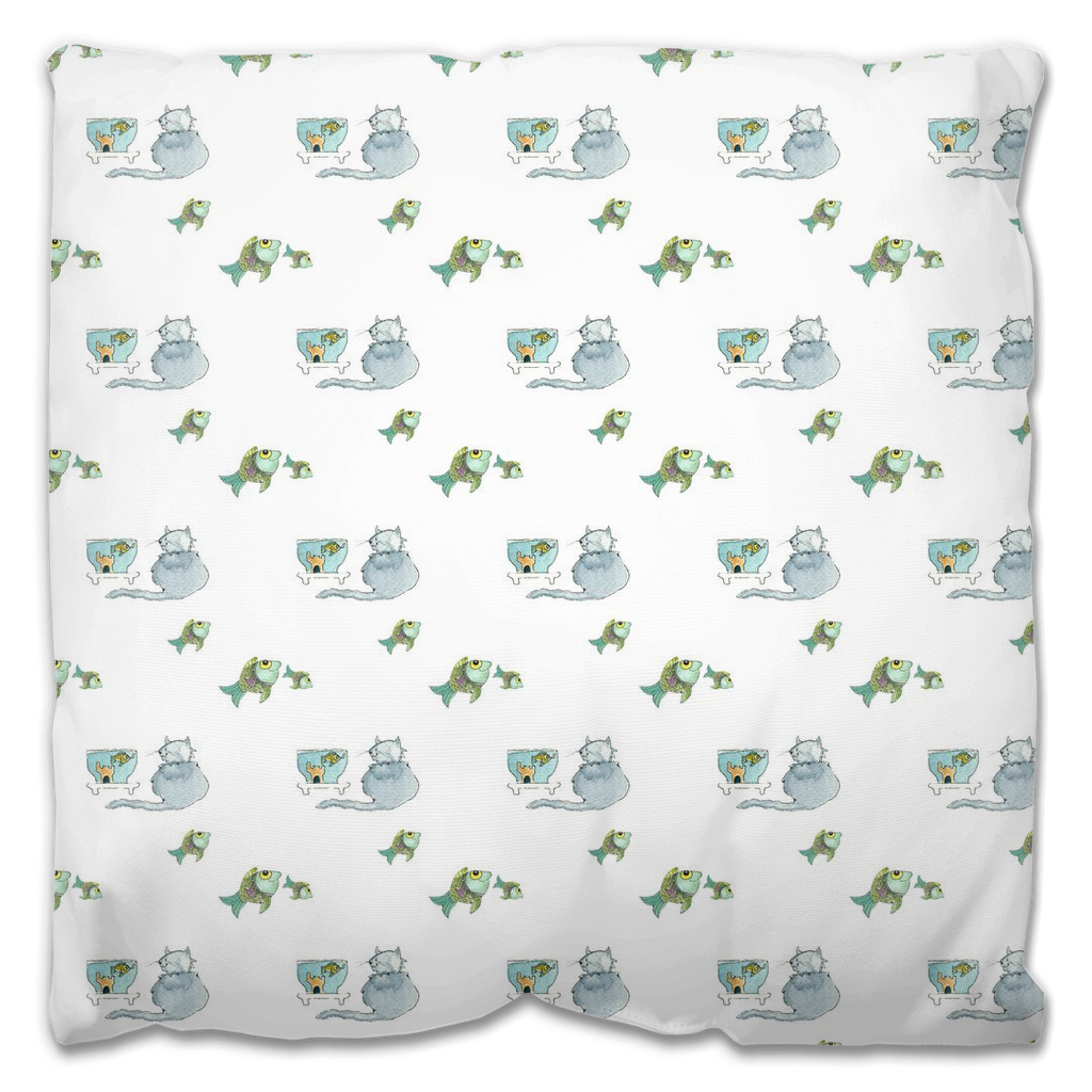 Cat and Fish Pattern (white)