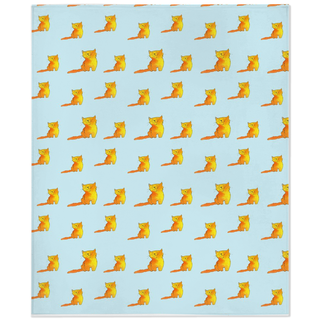 Happy Cat Pattern Minky Blanket (Blue)
