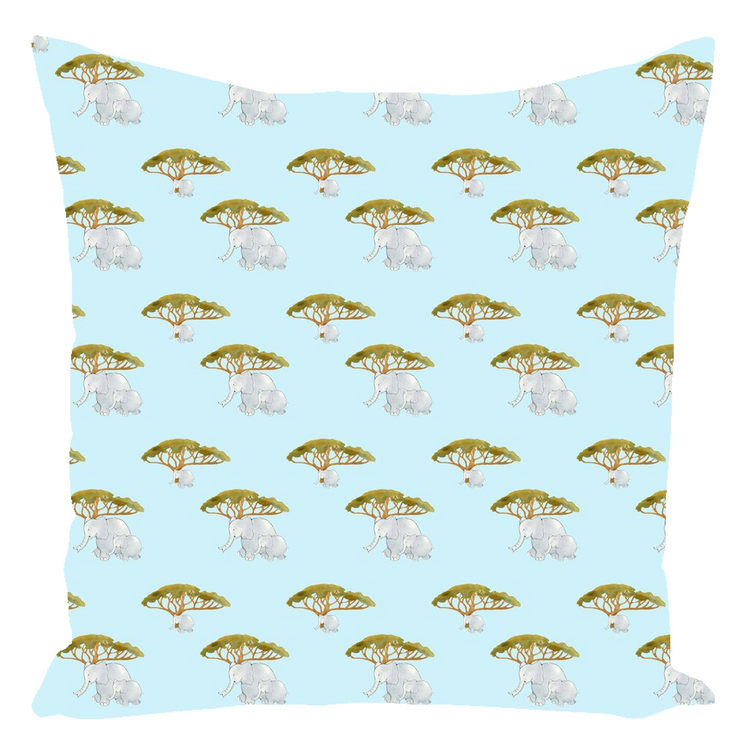 Elephants and Trees PatternThrow Pillow (blue)