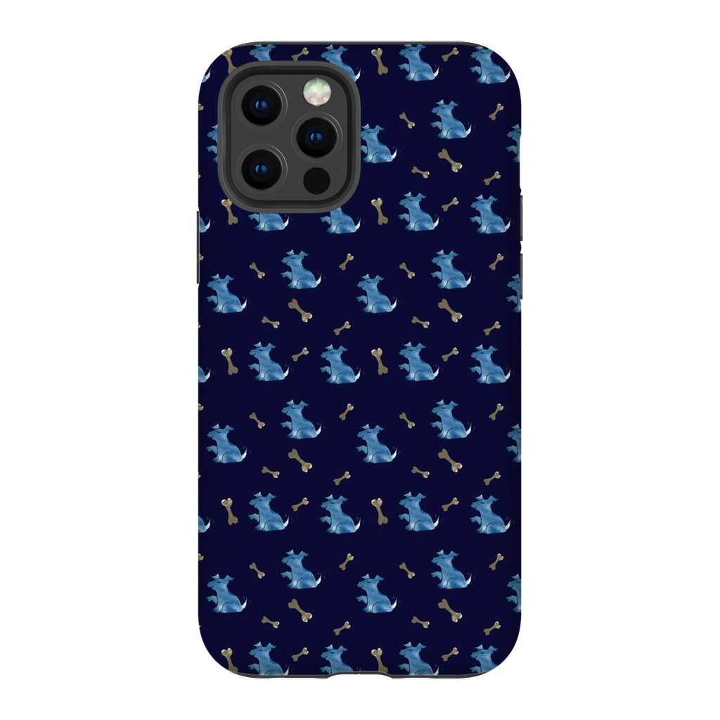 Simple Dog and Bone Pattern I Phone Case (Dark Blue)