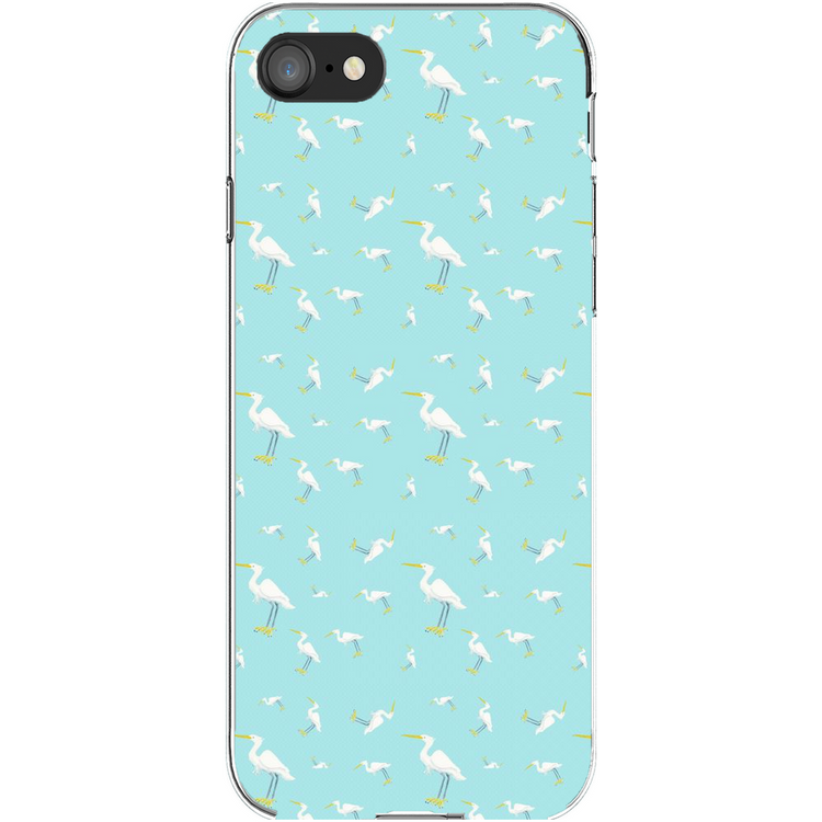 Snowy Egret Pattern iPhone Case (Blue)
