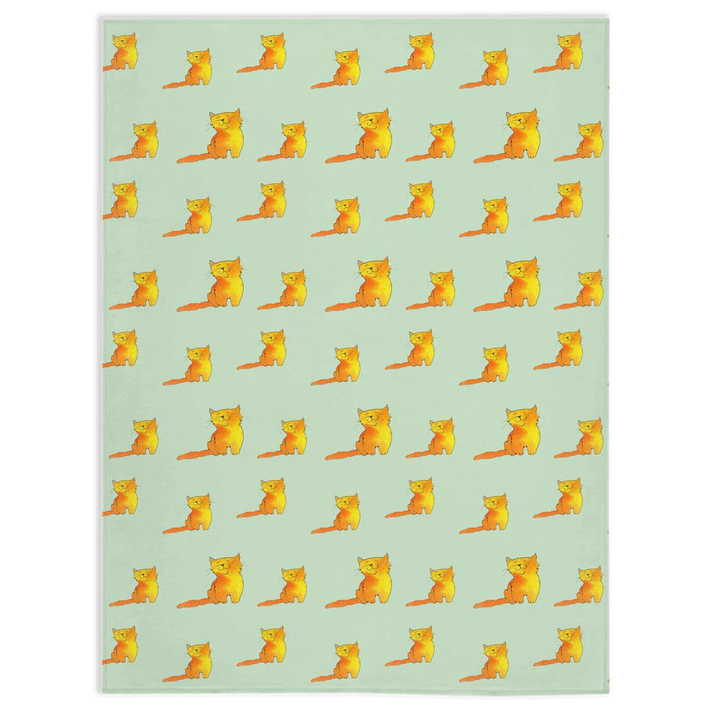 Happy Cat Pattern Minky Blanket (Green)