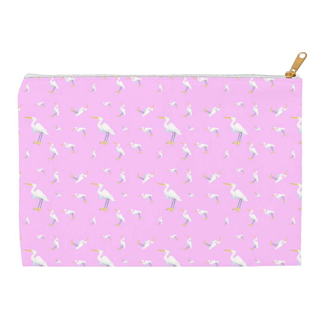 Snowy Egret Pattern Accessory Pouch (pink)