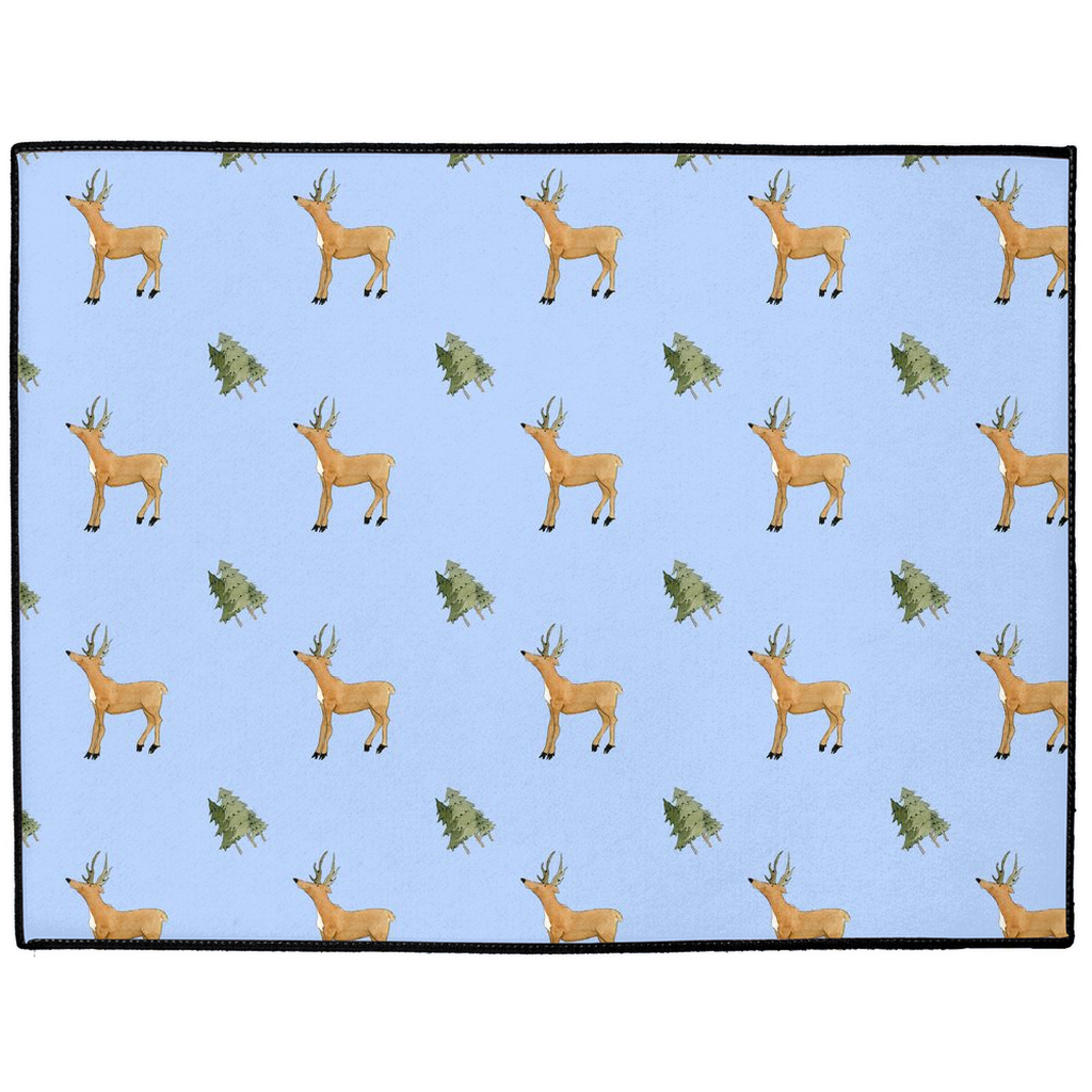 Deer and Trees Pattern Floor Mat (Blue)
