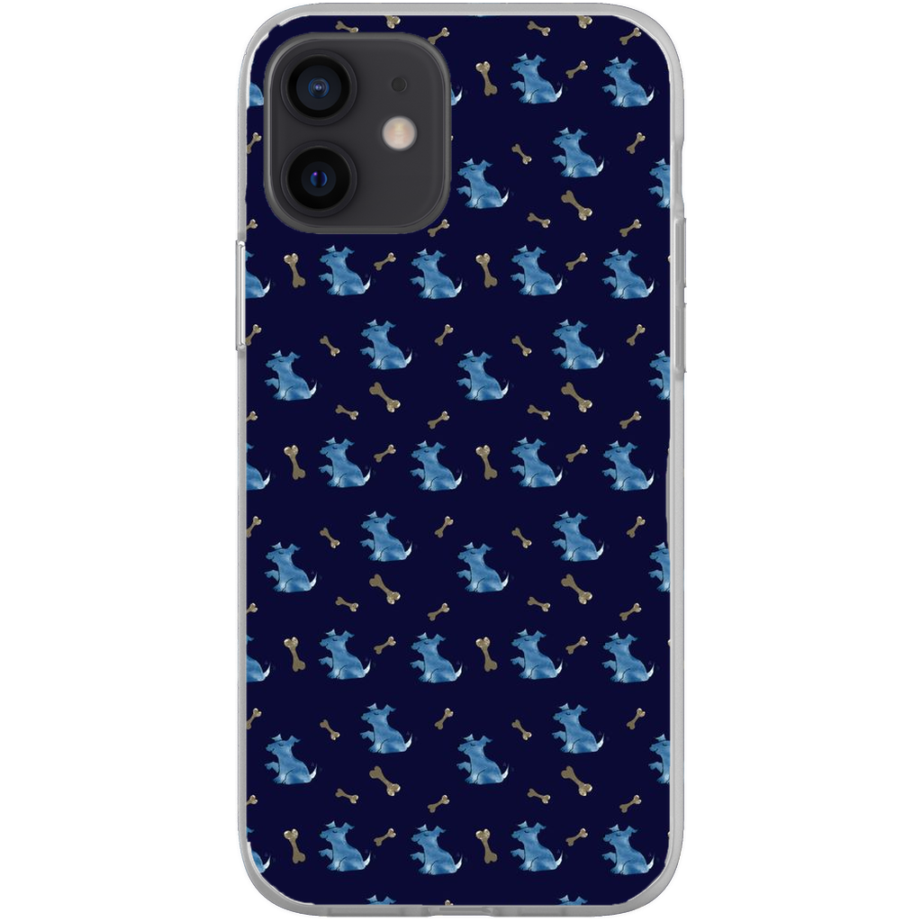 Simple Dog and Bone Pattern I Phone Case (Dark Blue)