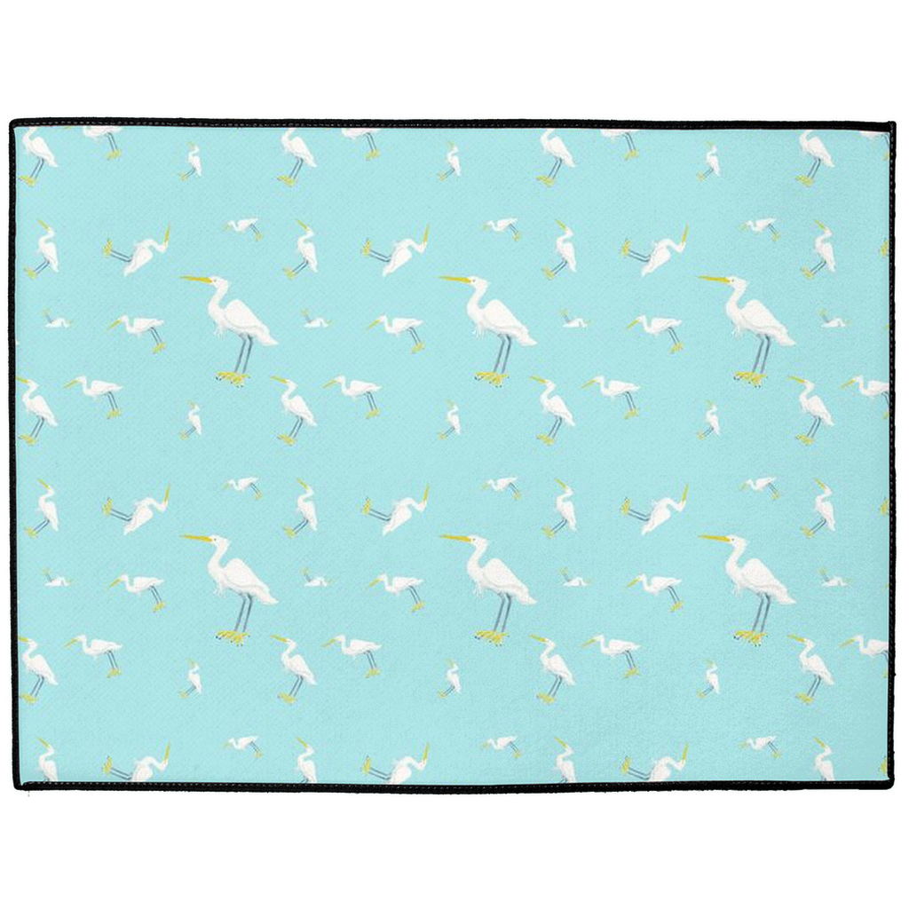 Snowy Egret Pattern Floor Mat ( Blue)