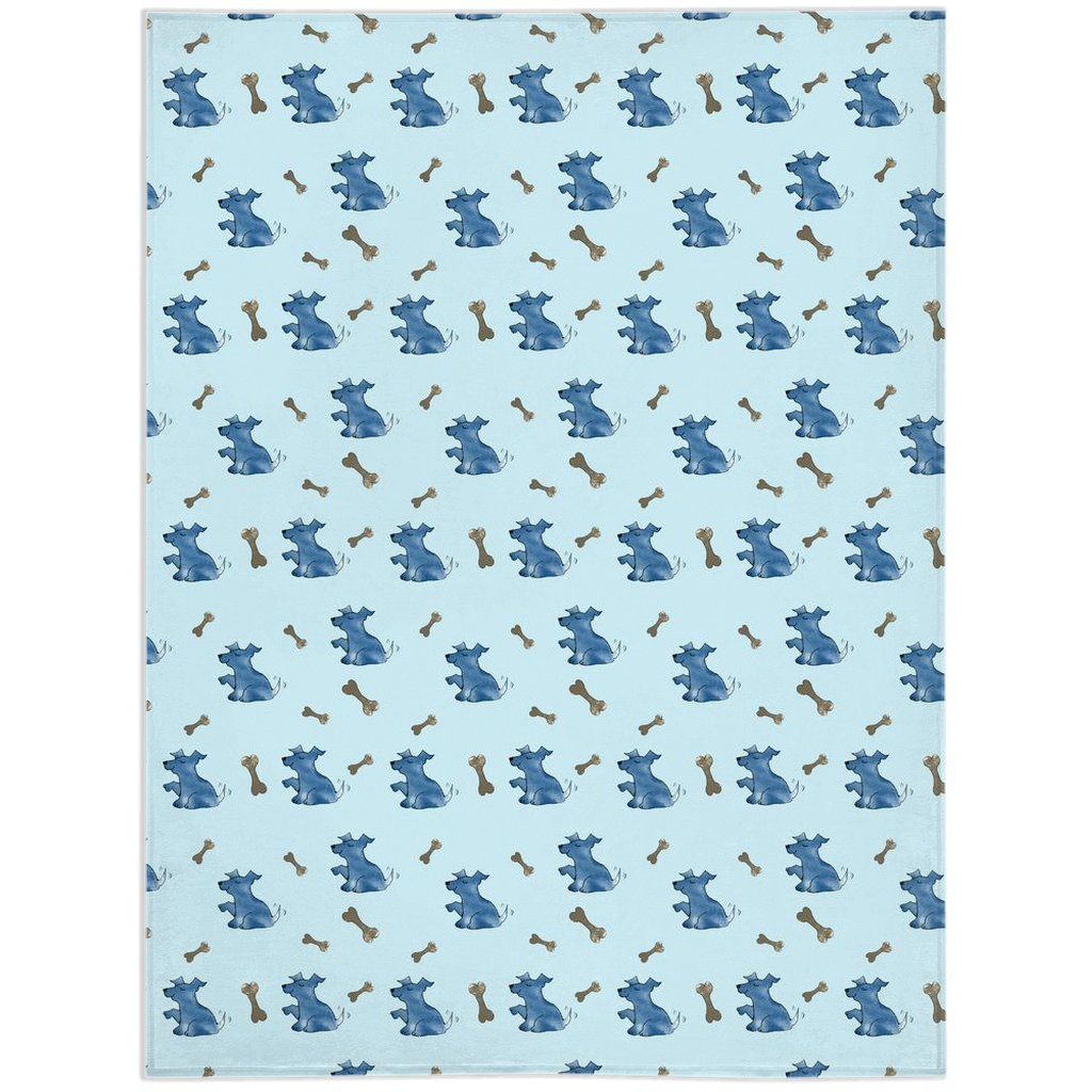 Simple Dog and Bone Pattern Minky Blanket (Blue)