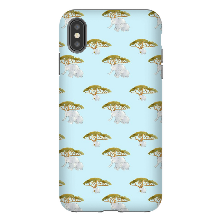 Elephant and Trees Pattern iPhone Case (Blue)