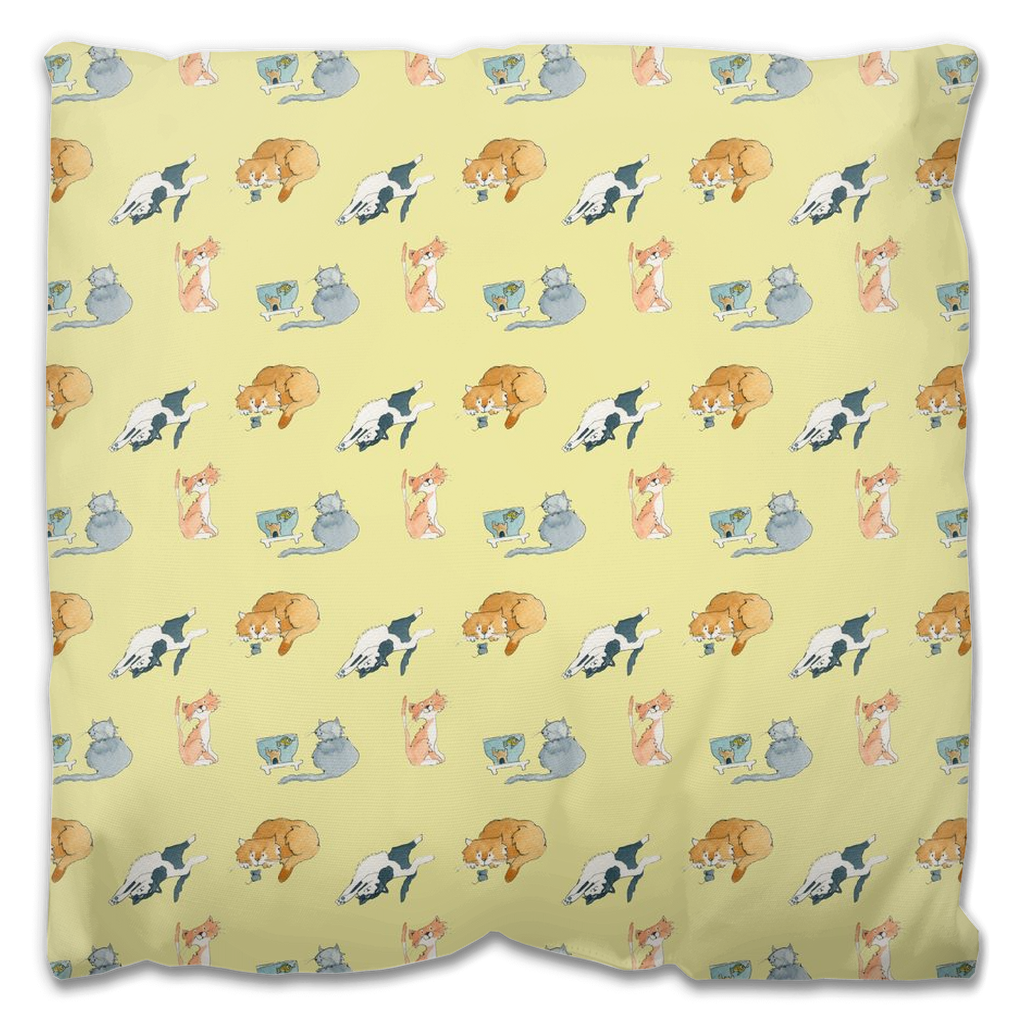 Cats Pattern Outdoor Pillow (Yellow)