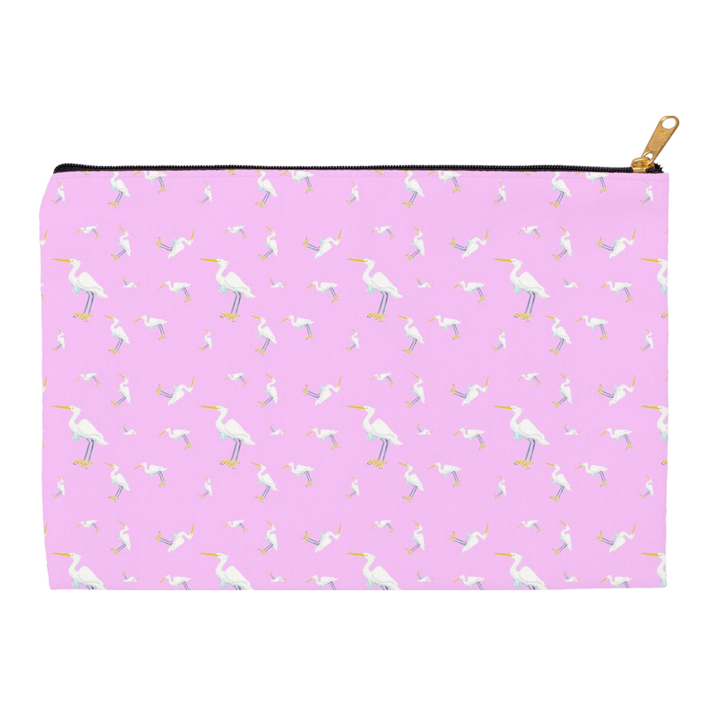 Snowy Egret Pattern Accessory Pouch (pink)