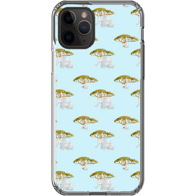 Elephant and Trees Pattern iPhone Case (Blue)
