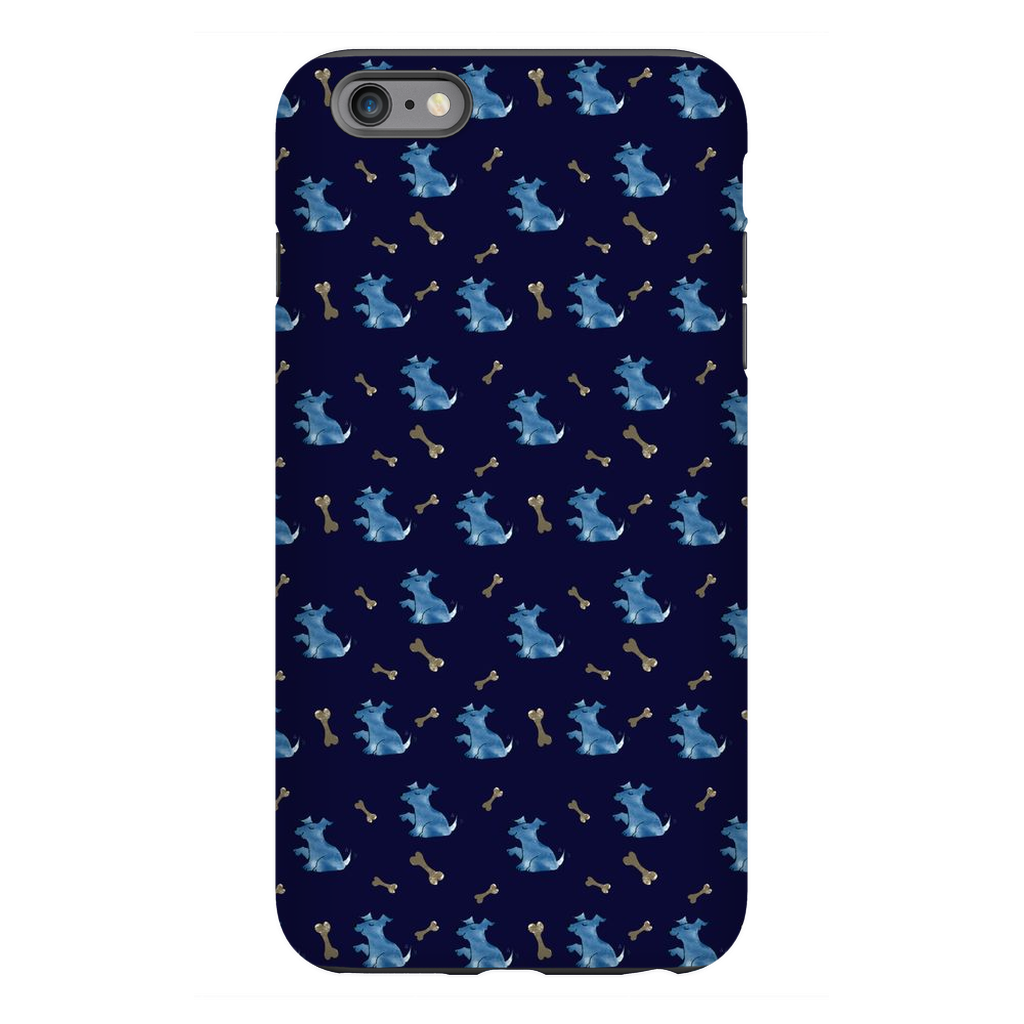 Simple Dog and Bone Pattern I Phone Case (Dark Blue)
