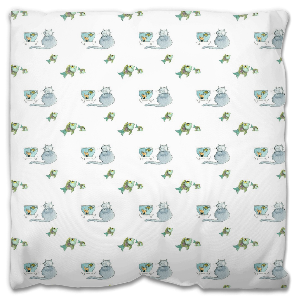 Cat and Fish Pattern (white)