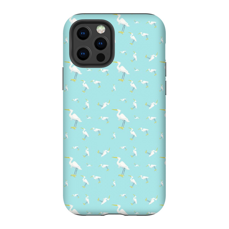 Snowy Egret Pattern iPhone Case (Blue)
