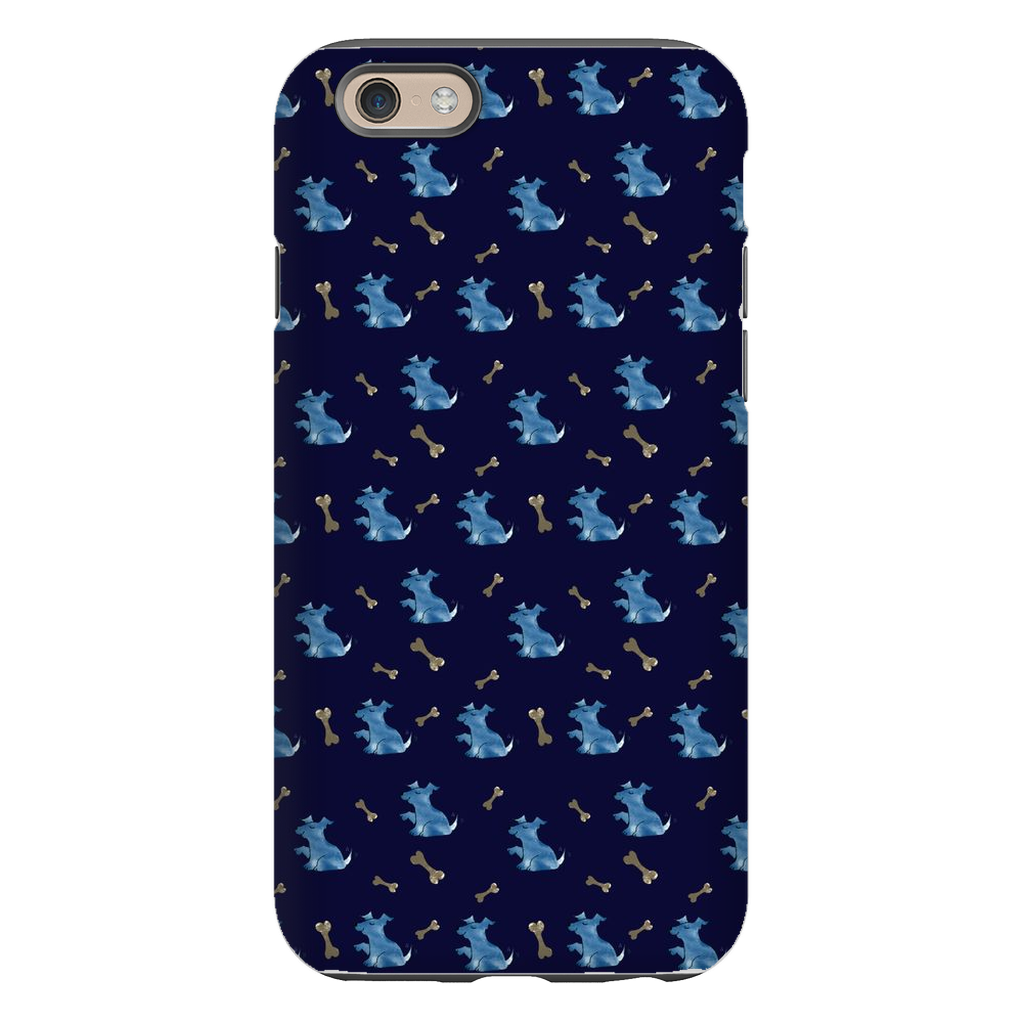 Simple Dog and Bone Pattern I Phone Case (Dark Blue)