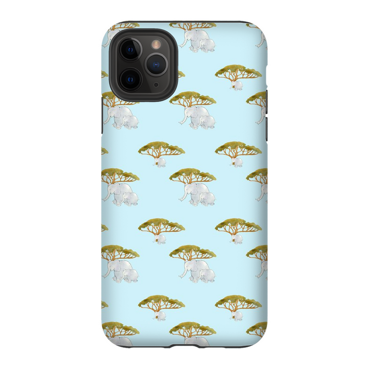 Elephant and Trees Pattern iPhone Case (Blue)