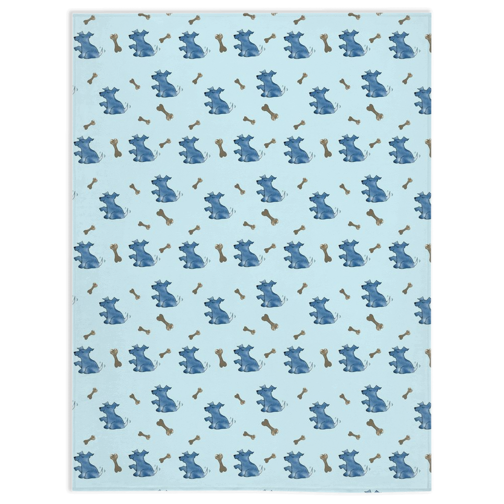 Simple Dog and Bone Pattern Minky Blanket (Blue)