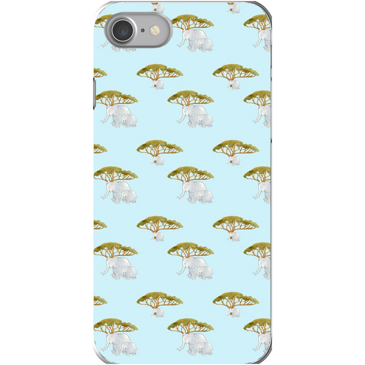 Elephant and Trees Pattern iPhone Case (Blue)