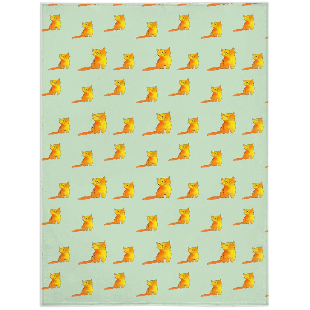Happy Cat Pattern Minky Blanket (Green)